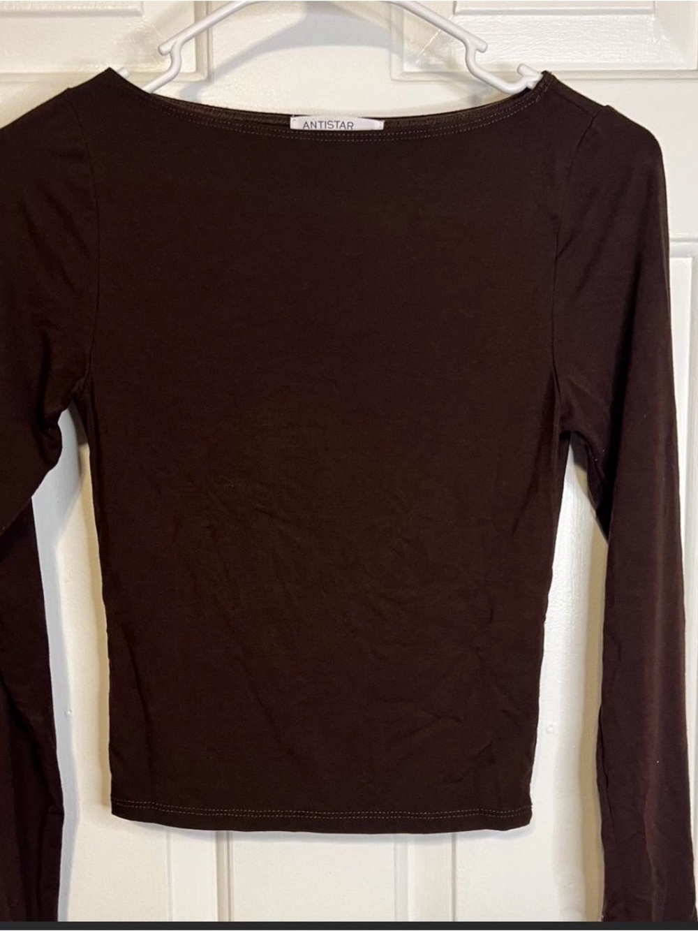 Antistar Women's Long Sleeve Boatneck Top - Dark Brown